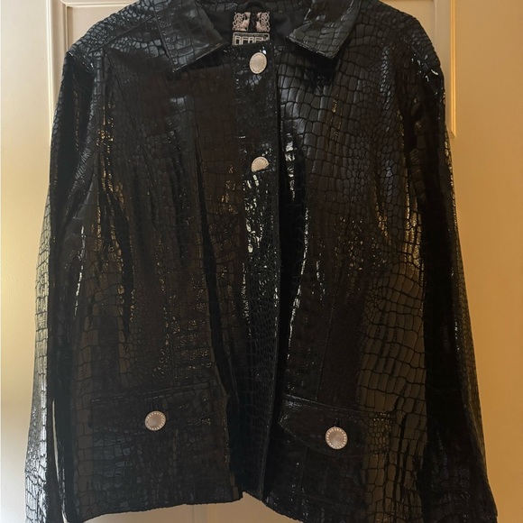 Berek Shiny Black Lamb Leather Croc-Embossed Jacket Size 3x - Picture 6 of 11
